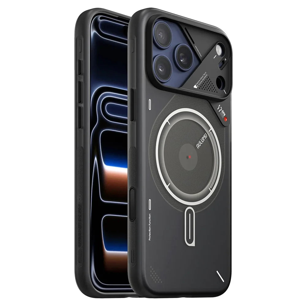AULUMU A17 For iPhone 17 Pro Max Magnetic Case Superconductive Cooling IMD TPU Phone Cover with Color Changing Indicator - Grey - 1