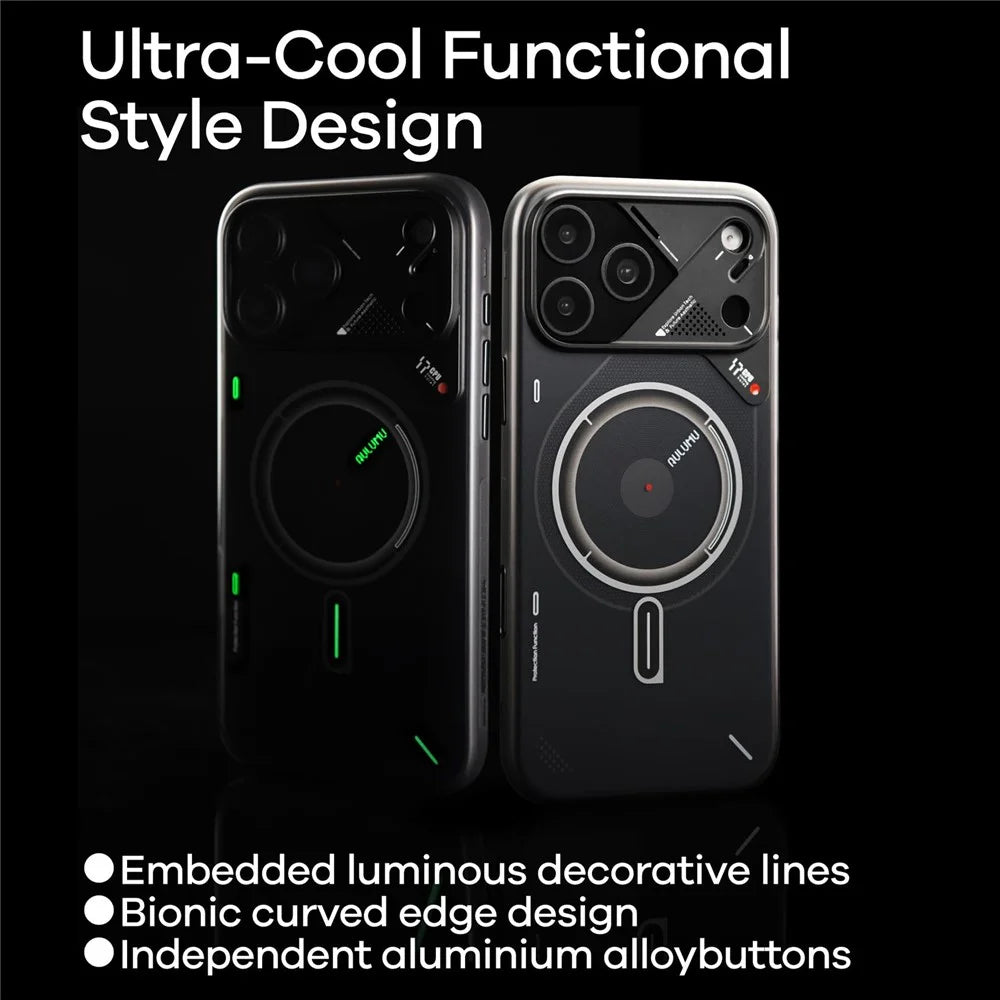 AULUMU A17 For iPhone 17 Pro Max Magnetic Case Superconductive Cooling IMD TPU Phone Cover with Color Changing Indicator - Grey - 2