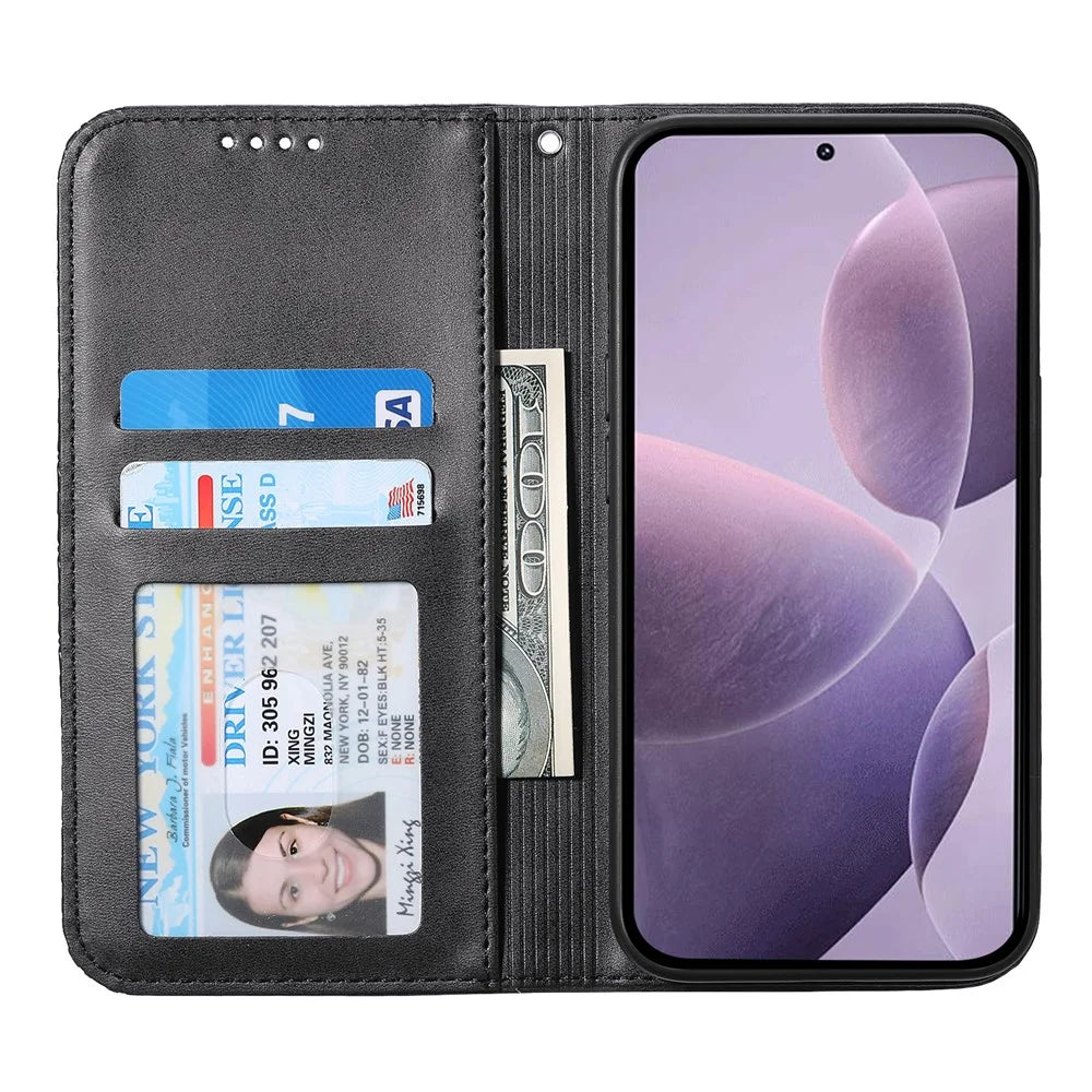 For Sony Xperia 1 VIII Case Calf Texture PU Leather Wallet Phone Cover with Wrist Strap - Black - 2