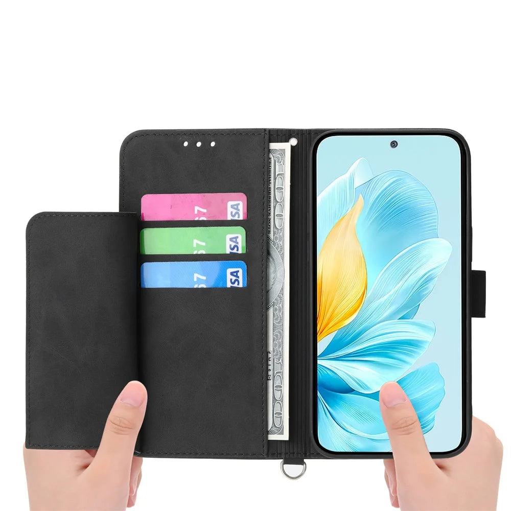 For Sony Xperia 1 VIII Wallet Case Flower Pattern PU Leather Phone Cover with Strap - Black - 2