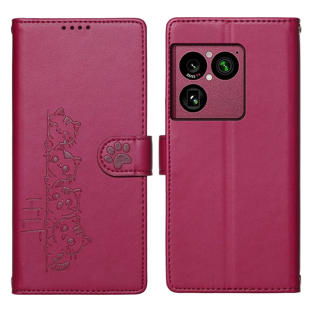 For Sony Xperia 1 VIII Case Adorable Cat Pattern PU Leather Wallet Phone Cover with Wrist Strap - Rose - 1