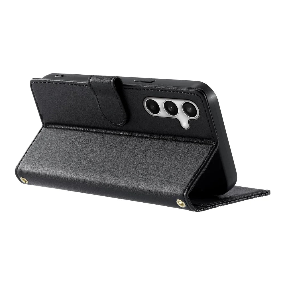 For Samsung Galaxy S26 FE Case Embossed Totem Leather Flip Wallet Phone Cover with Wrist Strap - Black - 3