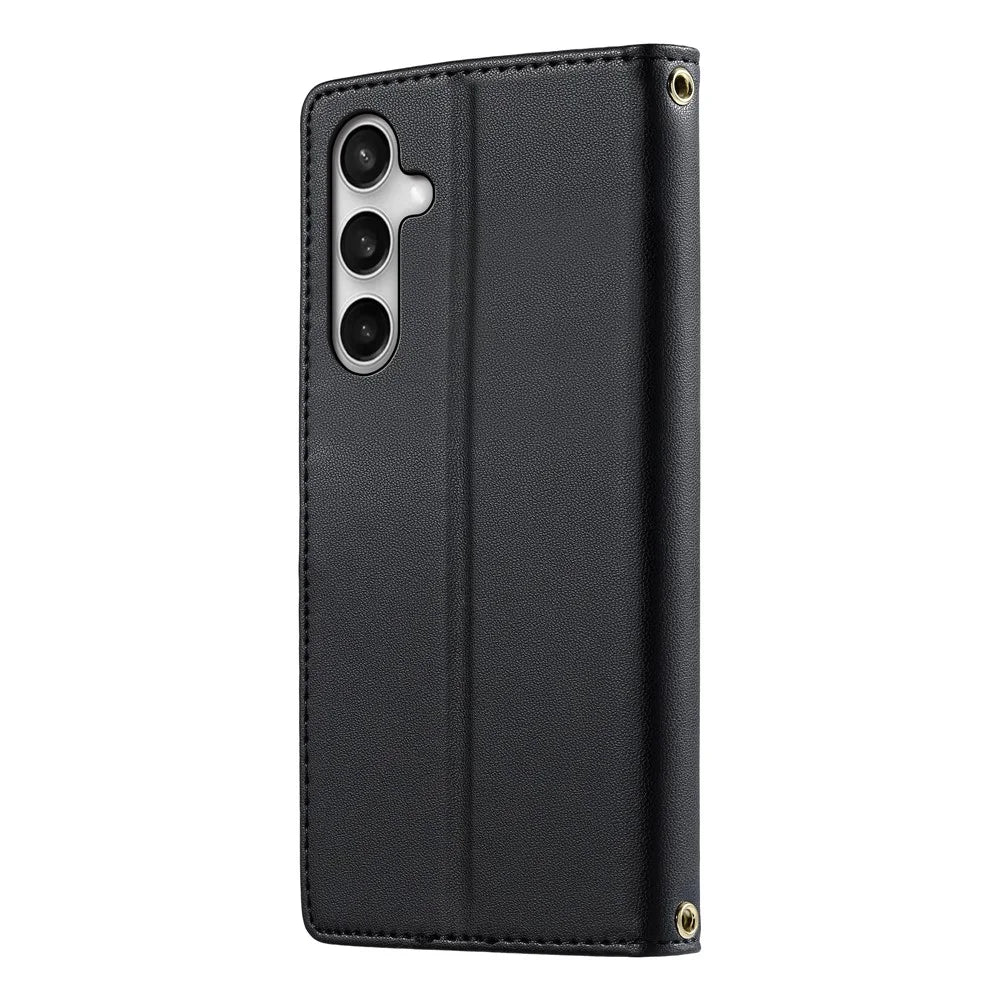 For Samsung Galaxy S26 FE Case Embossed Totem Leather Flip Wallet Phone Cover with Wrist Strap - Black - 6