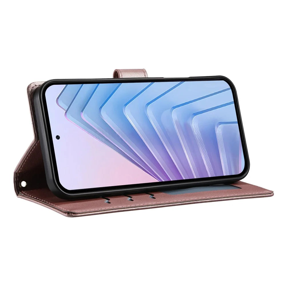 For Sony Xperia 1 VIII Wallet Case Rhombus Stitching Stand Leather Phone Cover with Long   /   Short Strap - Rose Gold - 2