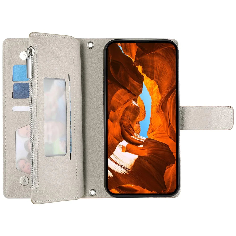 For Sony Xperia 1 VIII Leather Case Zipper Wallet Color Splicing Flip Phone Cover with Straps - Black - 2