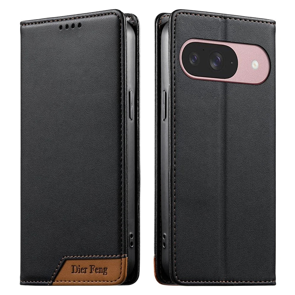 DIERFENG DF-018 for Google Pixel 11  /  11 Pro Case RFID Blocking Wallet Leather Phone Cover with Color Splicing Logo Corner - Black - 1