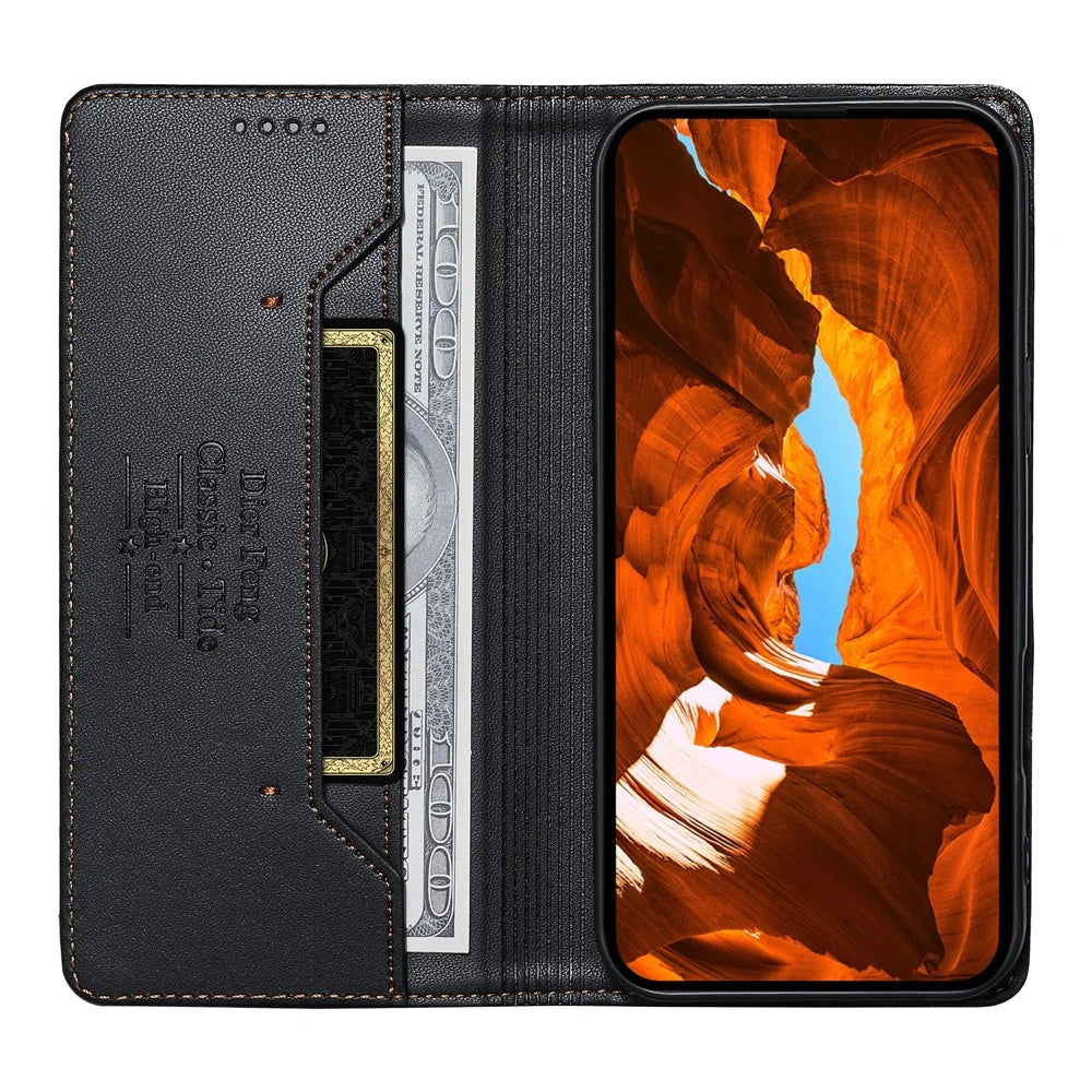 DIERFENG DF-018 for Sony Xperia 1 VIII Case RFID Blocking Wallet Leather Phone Cover with Color Splicing Logo Corner - Black - 2