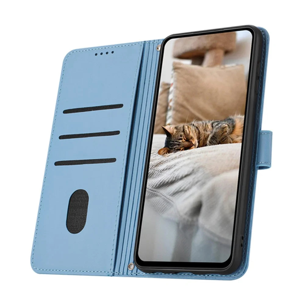 For Realme C100 4G  /  C100x 4G  /  C100i 4G Wallet Case Cats Imprint Leather Phone Cover with Strap - Blue - 3