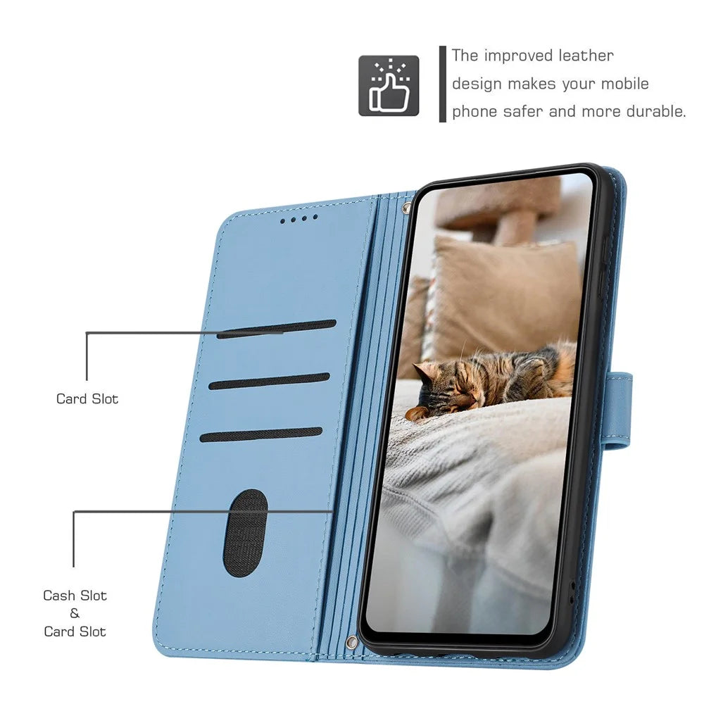 For Realme C100 4G  /  C100x 4G  /  C100i 4G Wallet Case Cats Imprint Leather Phone Cover with Strap - Blue - 7