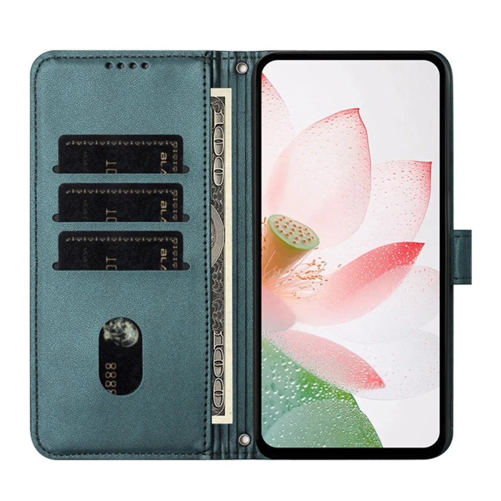 For Infinix GT 50 Pro 5G Case Wallet Stand Lotus Imprint Leather Phone Cover with Wrist Strap - Dark Green - 2