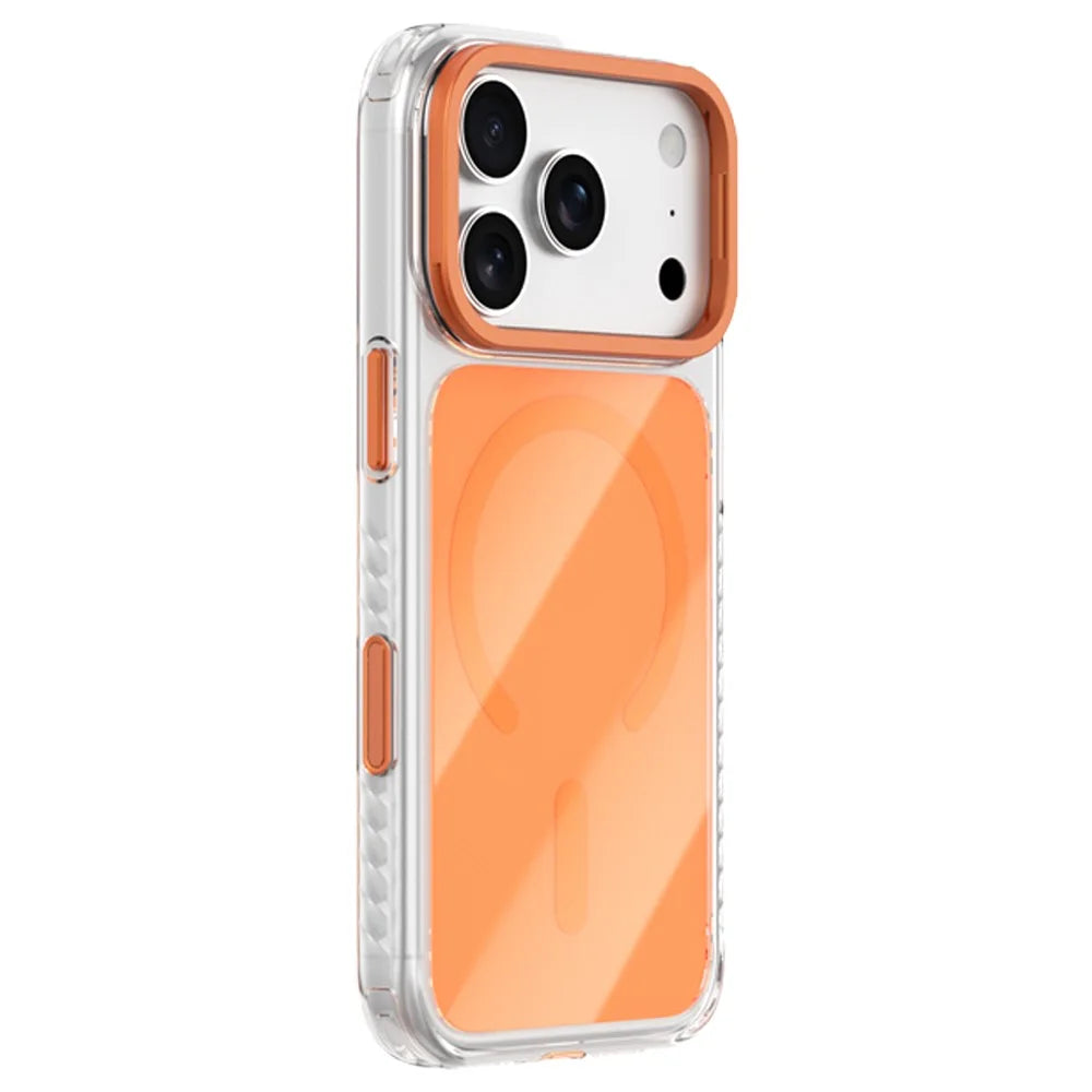 ZGA for iPhone 17 Pro Magnetic Case Lens Frame Kickstand Transparent PC TPU Phone Cover - Orange - 1