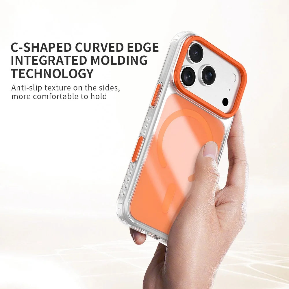 ZGA for iPhone 17 Pro Magnetic Case Lens Frame Kickstand Transparent PC TPU Phone Cover - Orange - 2