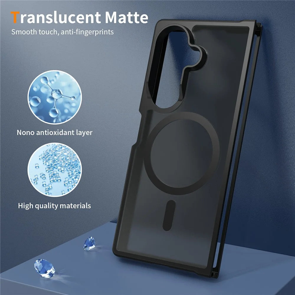 For Samsung Galaxy Z Fold8 Ultra Magnetic Case TPU Frame Acrylic Back Phone Cover Skin Touch - Black - 4