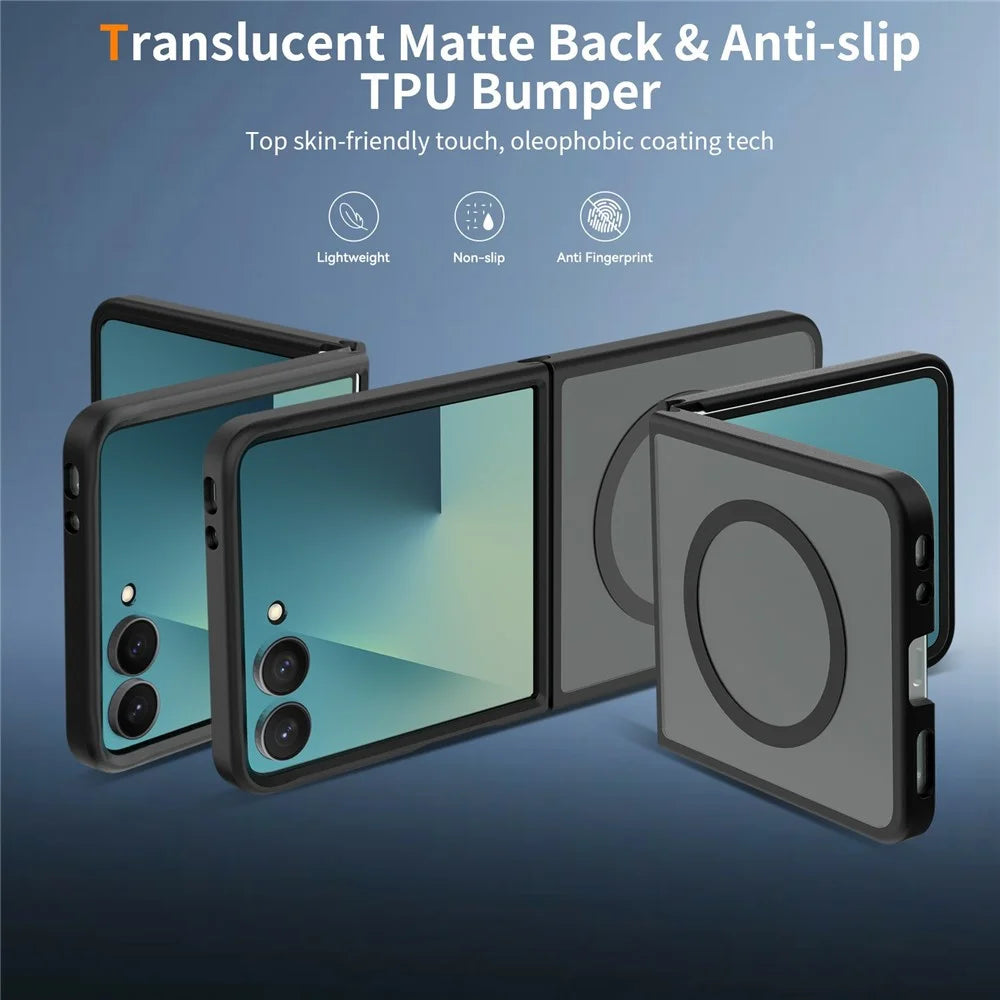 For Samsung Galaxy Z Flip8 TPU+PC Magnetic Case with 2Pcs Outer Screen Tempered Glass Film + 2Pcs Inner Screen Hydrogel Film - Black - 2