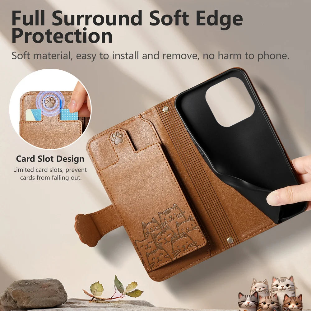 For Doogee Note 58 Case Cute Cat Pattern PU Leather Wallet Phone Cover with Wrist Strap - Brown - 4