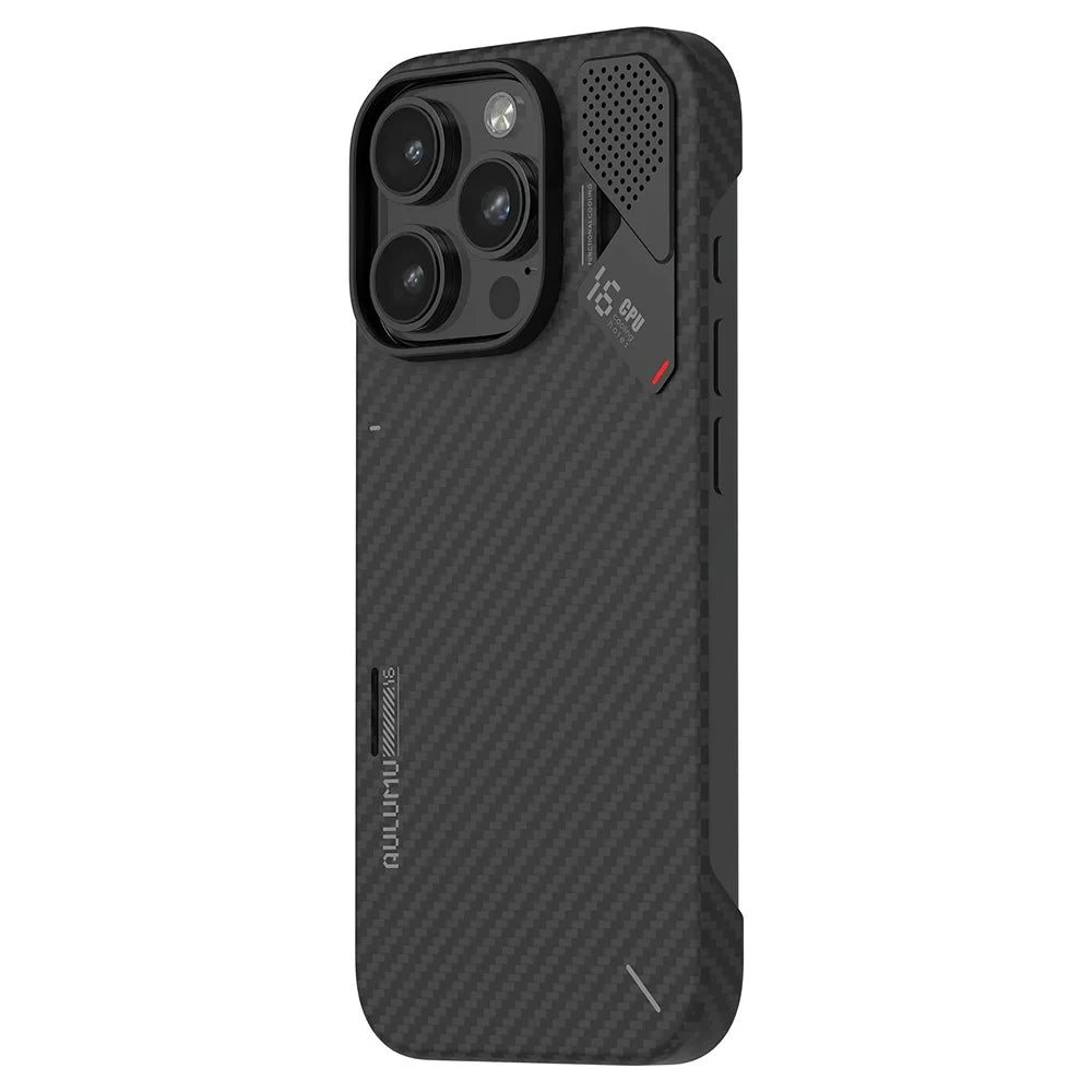 AULUMU For iPhone 16 Pro Aramid Fiber Case Ultra Thin Magnetic Phone Cover with Real-Time Temperature Monitoring - Black - 2