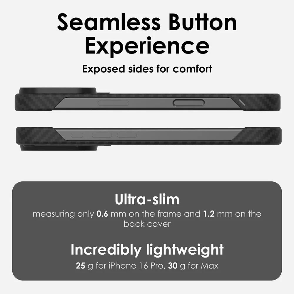 AULUMU For iPhone 16 Pro Aramid Fiber Case Ultra Thin Magnetic Phone Cover with Real-Time Temperature Monitoring - Black - 5