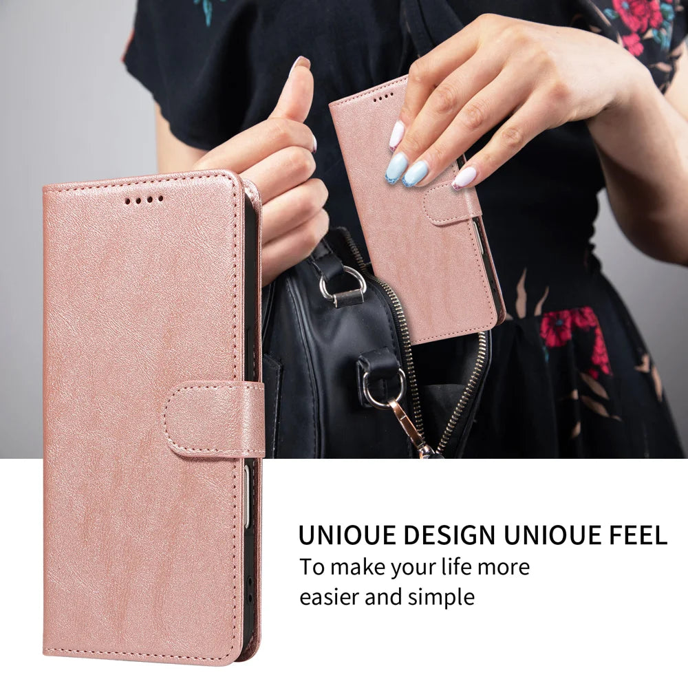 For iPhone 18 Pro Max / iPhone 17 Pro Max Case with Wrist Strap RFID Blocking Wallet Cowhide Texture Leather Phone Cover - Rose Gold - 6