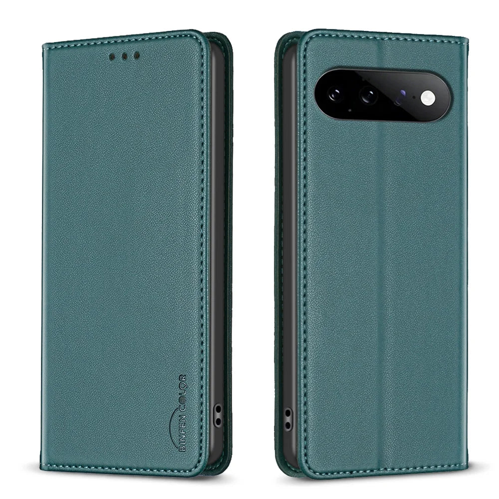 BINFEN COLOR for Google Pixel 11 Pro XL Leather Case  BF18 Phone Stand Cover with Card Slots - Green - 1