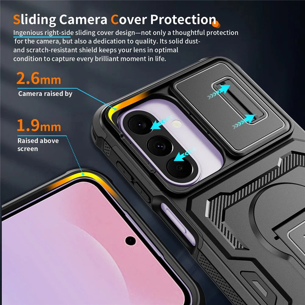 For Samsung Galaxy A27 5G Case Slide Lens Shield PC + TPU Kickstand Phone Cover - Black - 4
