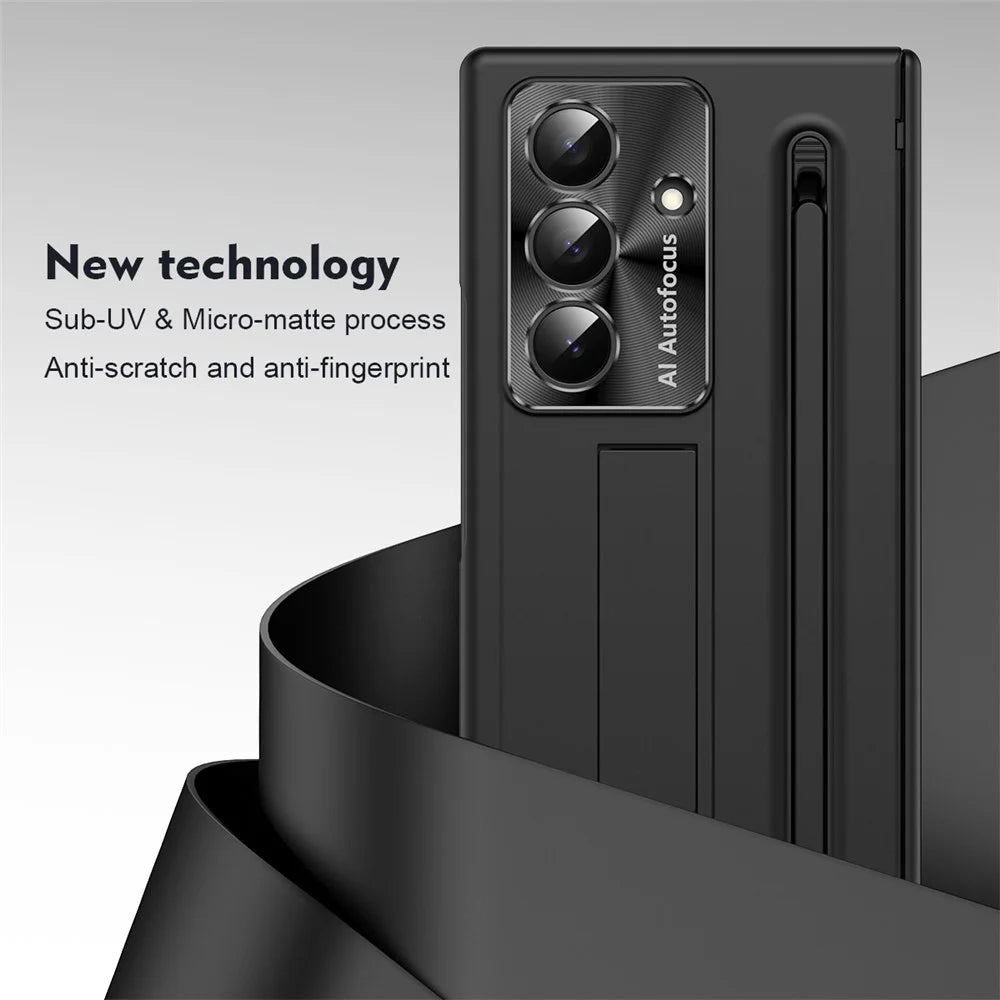 For Samsung Galaxy Z Fold8 Ultra Case Kickstand PC Cell Phone Cover with Screen Protector and Stylus Pen - Black - 2