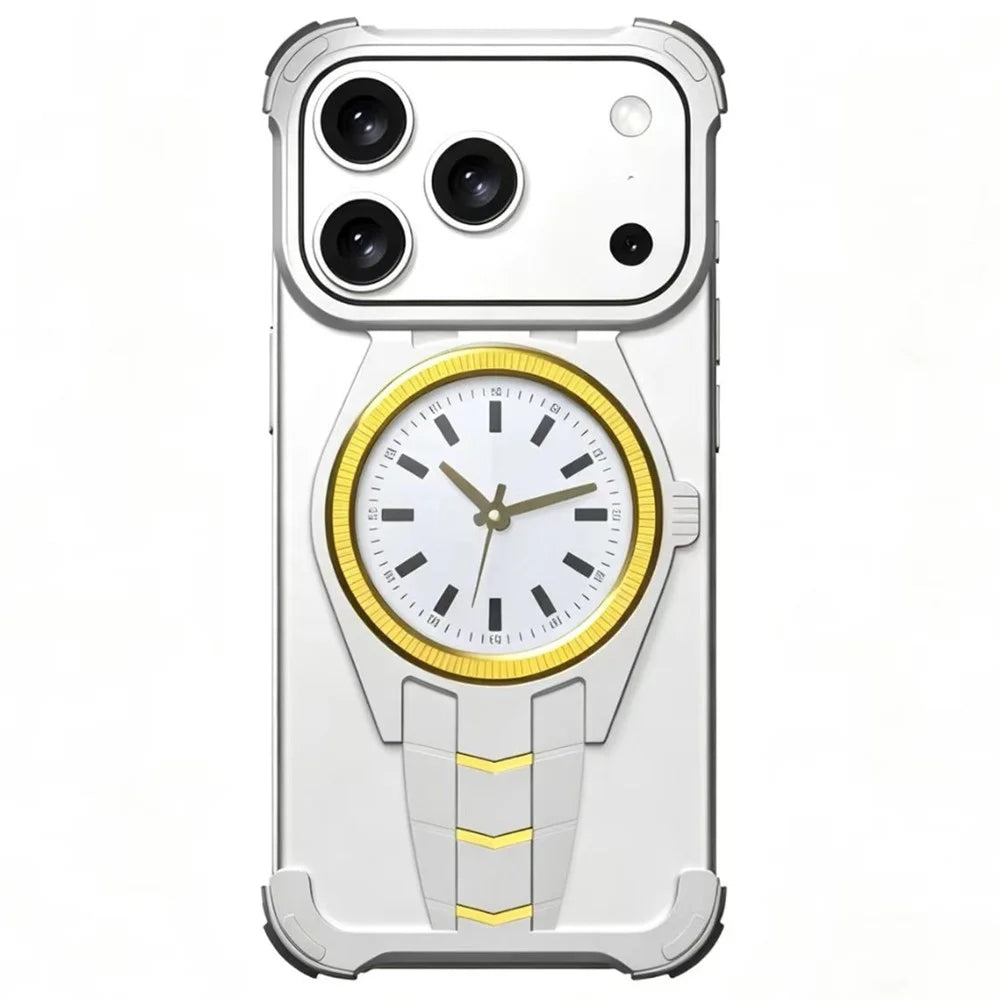 For iPhone 17 Pro Max Magnetic Case Creative Watch Design TPU + Alloy Frame Shockproof Phone Cover - Silver - 1