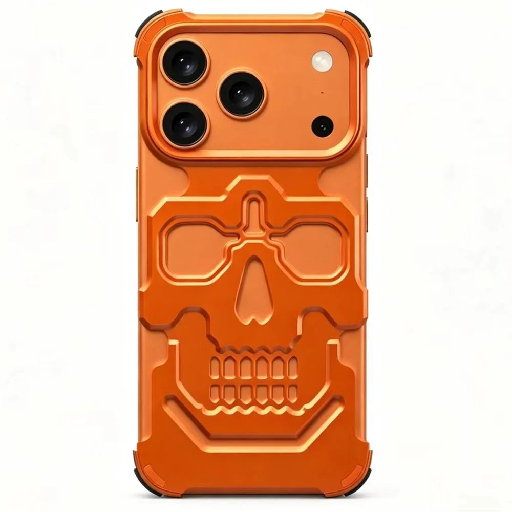 For iPhone 17 Pro Max Case Skull Armor Design Drop Protection Aluminum Alloy Hard Shell Cover - Orange - 1