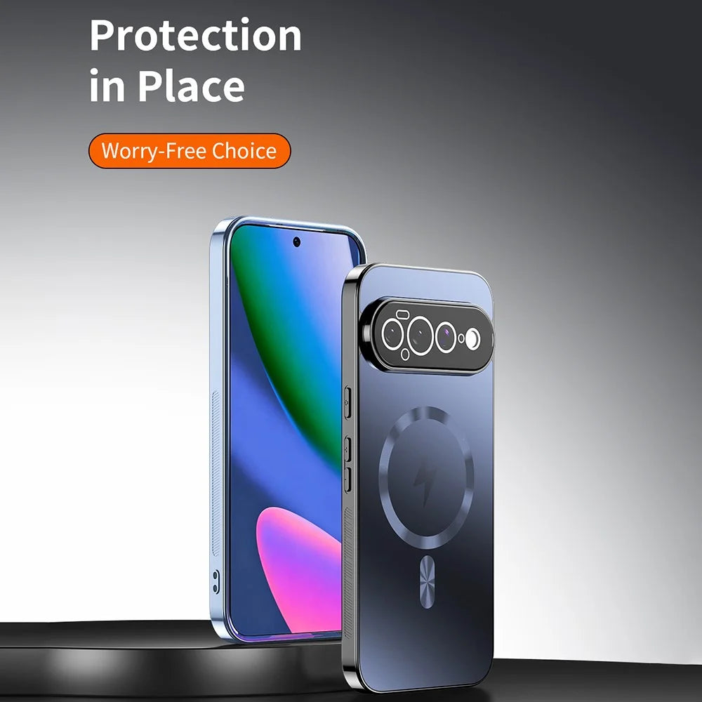 For Google Pixel 11 Pro XL Magnetic Case Full Lens Coverage Electroplated TPU Shockproof Phone Cover - Black - 6