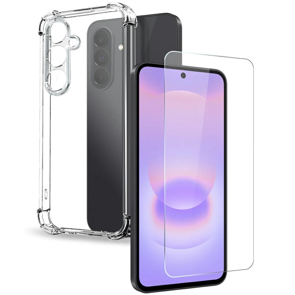 NORTHJO For Samsung Galaxy A27 5G Case Four Corner Shockproof TPU Clear Phone Cover with Tempered Glass Film - Transparent - 1