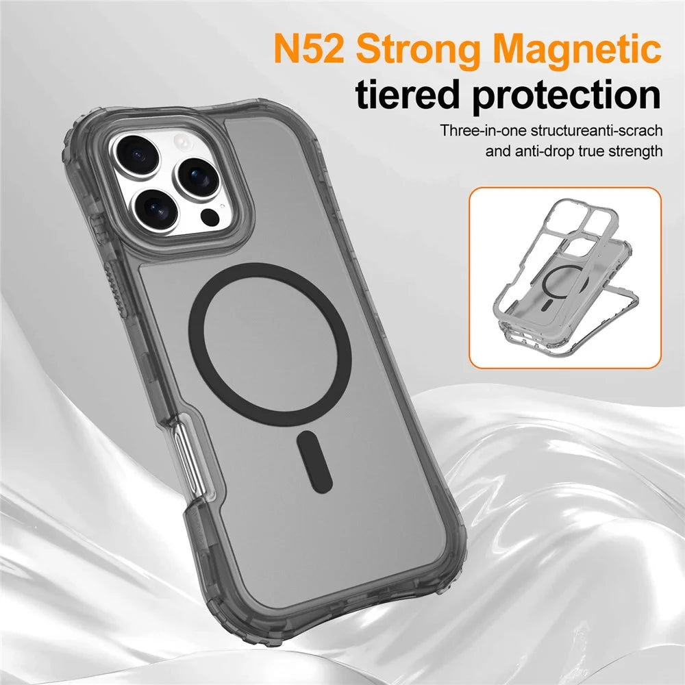 For iPhone 14 / 13 Magnetic Phone Case Soft-touch 2-in-1 PC+TPU Shockproof Cover Compatible with MagSafe - Black - 4