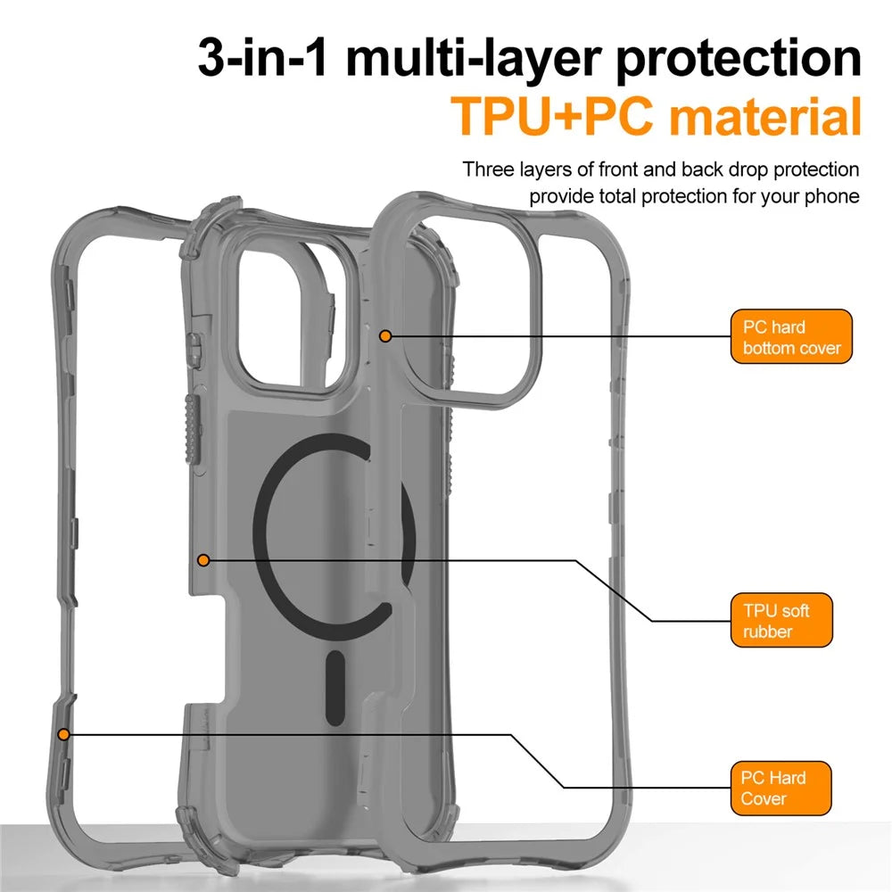 For iPhone 14 / 13 Magnetic Phone Case Soft-touch 2-in-1 PC+TPU Shockproof Cover Compatible with MagSafe - Black - 6