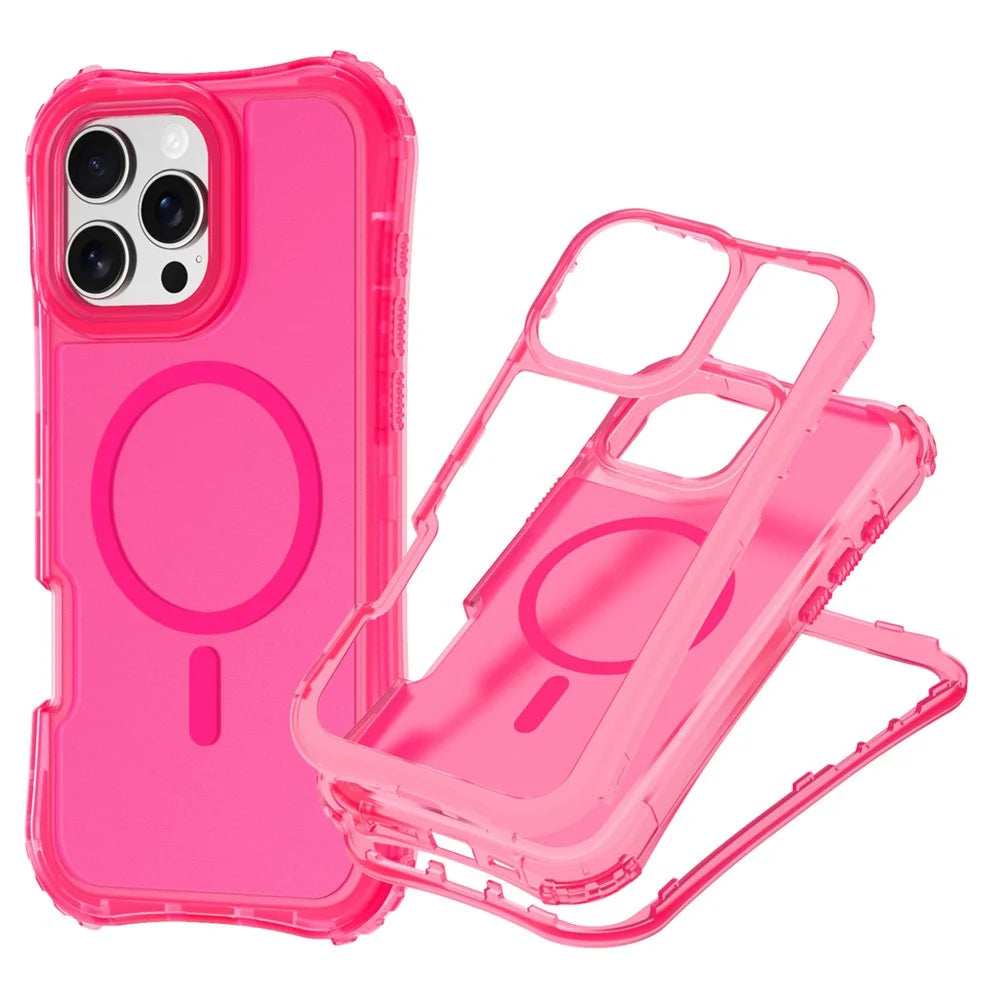 For iPhone 12 Pro Max Magnetic Phone Case Soft-touch 2-in-1 PC+TPU Shockproof Cover Compatible with MagSafe - Rose Pink - 1