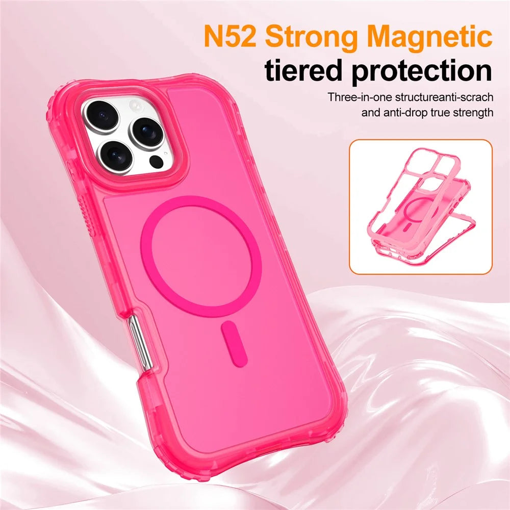 For iPhone 12 Pro Max Magnetic Phone Case Soft-touch 2-in-1 PC+TPU Shockproof Cover Compatible with MagSafe - Rose Pink - 4