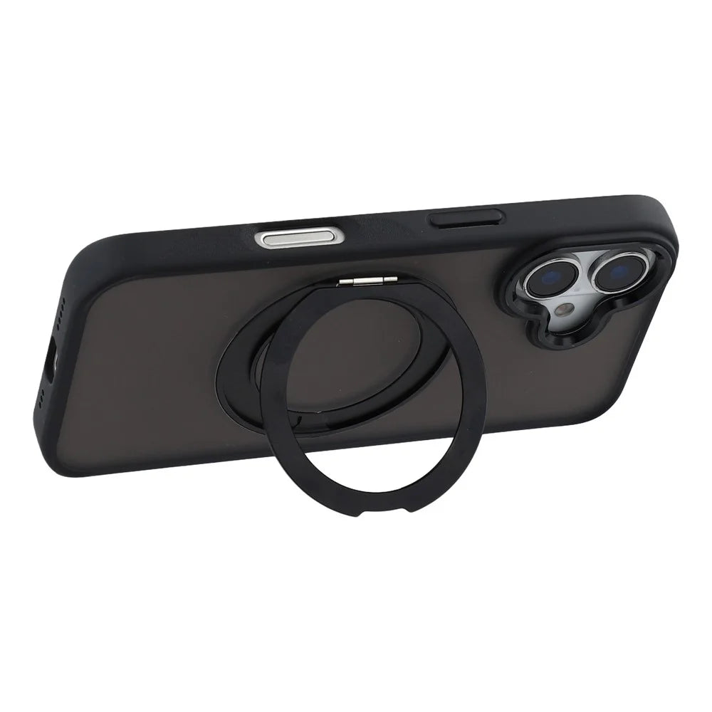 For iPhone 16 Case Rotating Kickstand TPU + PC Anti-slip Matte Phone Back Cover - Black - 3