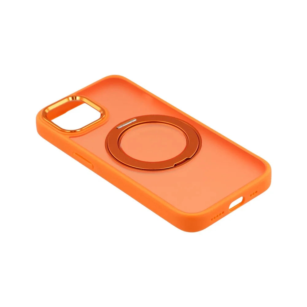 For iPhone 15 Case Rotating Kickstand TPU + PC Anti-slip Matte Phone Back Cover - Orange - 3
