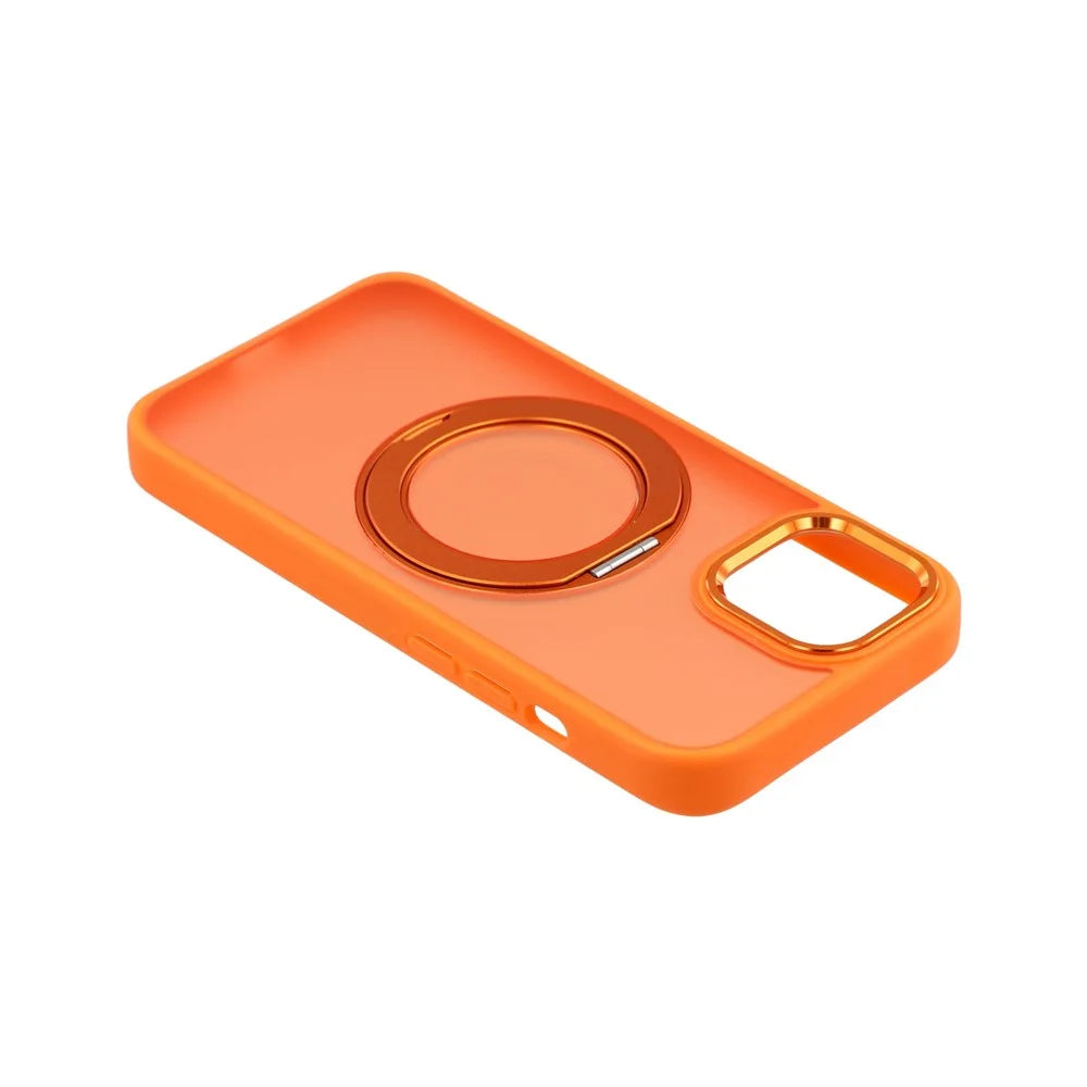 For iPhone 15 Case Rotating Kickstand TPU + PC Anti-slip Matte Phone Back Cover - Orange - 4