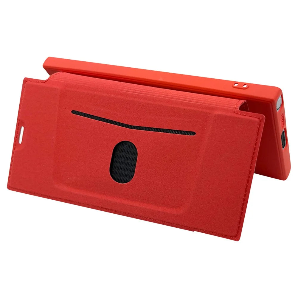 For Samsung Galaxy S23 Ultra Anti-collision Card Holder Design Kickstand Liquid Silicone Protective Case Skin-touch Phone Cover - Red - 2