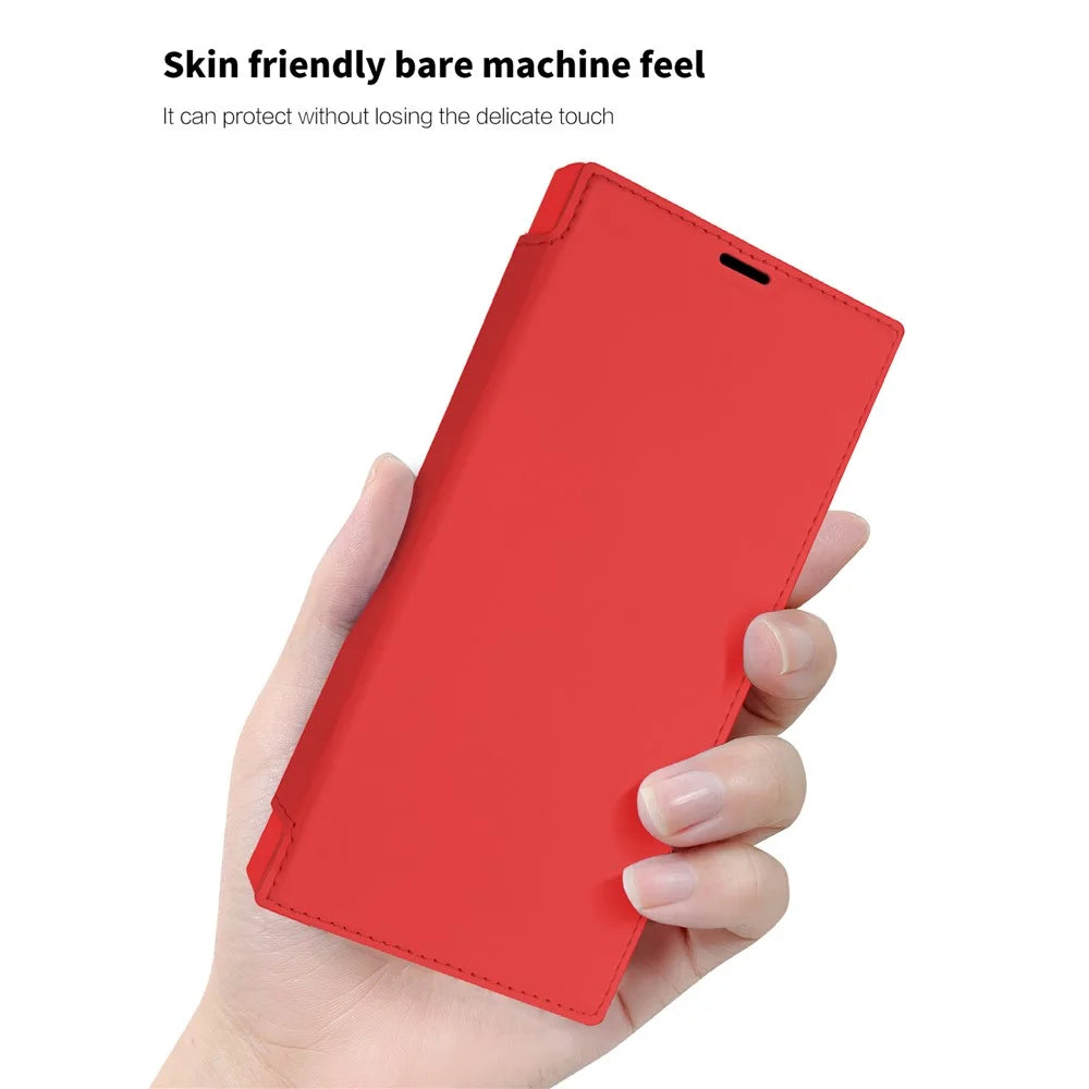 For Samsung Galaxy S23 Ultra Anti-collision Card Holder Design Kickstand Liquid Silicone Protective Case Skin-touch Phone Cover - Red - 6