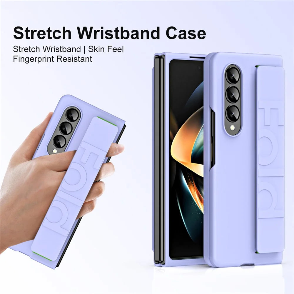Shockproof Case for Samsung Galaxy Z Fold4 5G Anti-Fall Hard PC Phone Case Rubberized Protective Case with Elastic Strap - Purple - 2