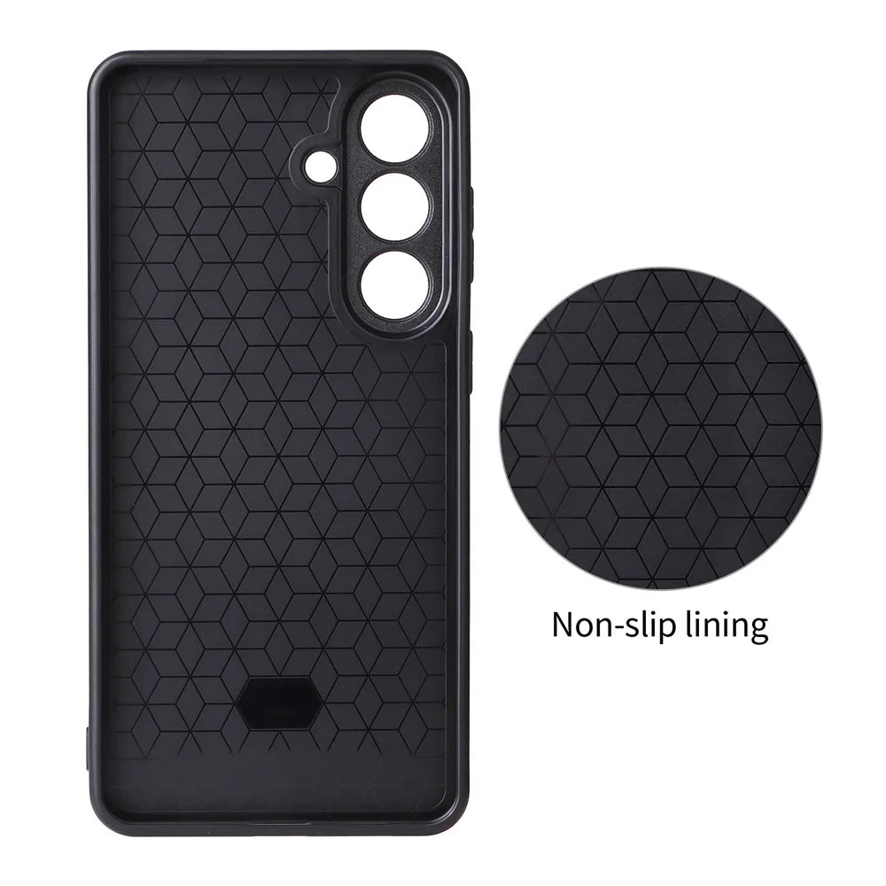 For Samsung Galaxy S26 Case Carbon Fiber Texture Leather Coated TPU PC Phone Cover with Metal Ring for Magnetic Car Mount - Grey - 4