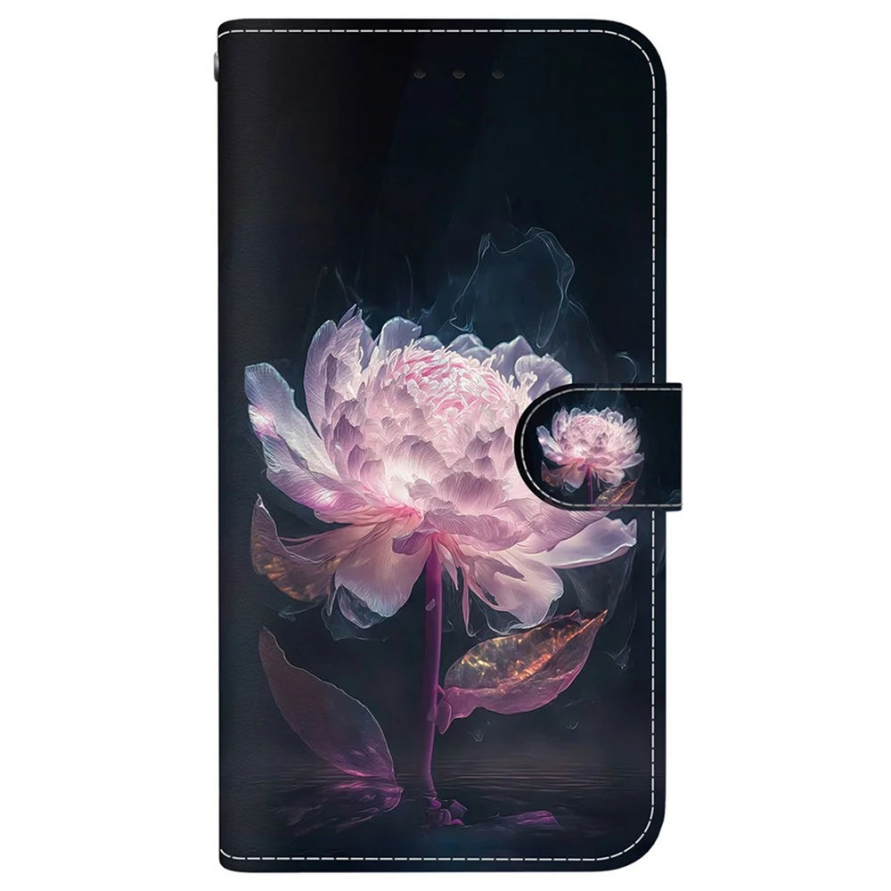 For Samsung Galaxy S26 FE Wallet Phone Case Anti-Drop Pattern Printing Leather Flip Cover with Strap - Purple Peony - 7