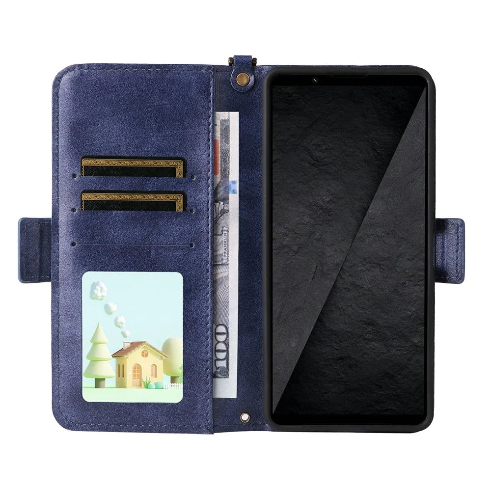 For Sony Xperia 1 VIII Leather Case Magnetic Closure Wallet Stand Phone Cover with Crossbody Strap - Blue - 2