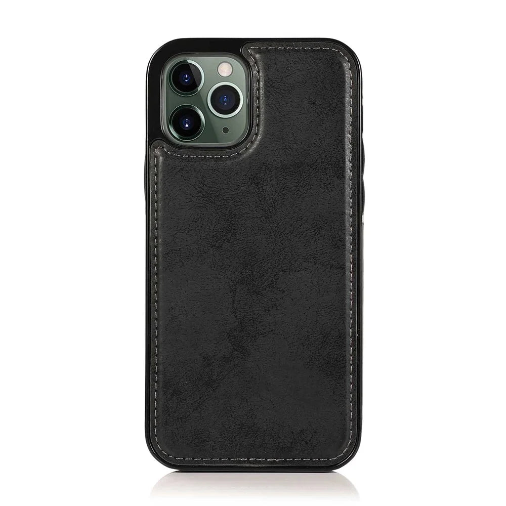 For iPhone 16 Pro Max Wallet Case Retro Matte Magnetic Detachable PU Leather TPU Phone Cover - Black - 6