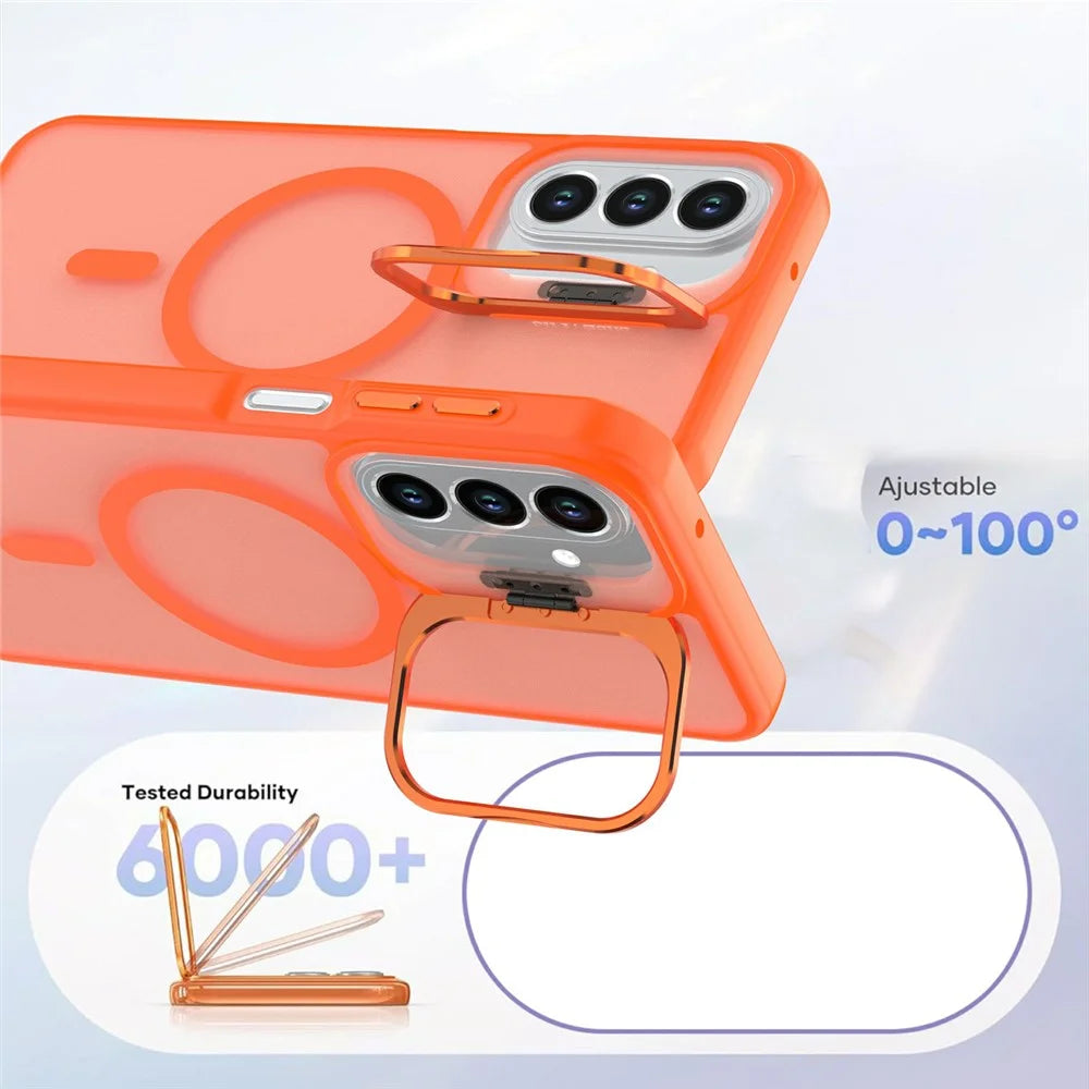 For Samsung Galaxy A27 5G Magnetic Case Foldable Kickstand Matte PC + TPU Phone Cover - Orange - 6