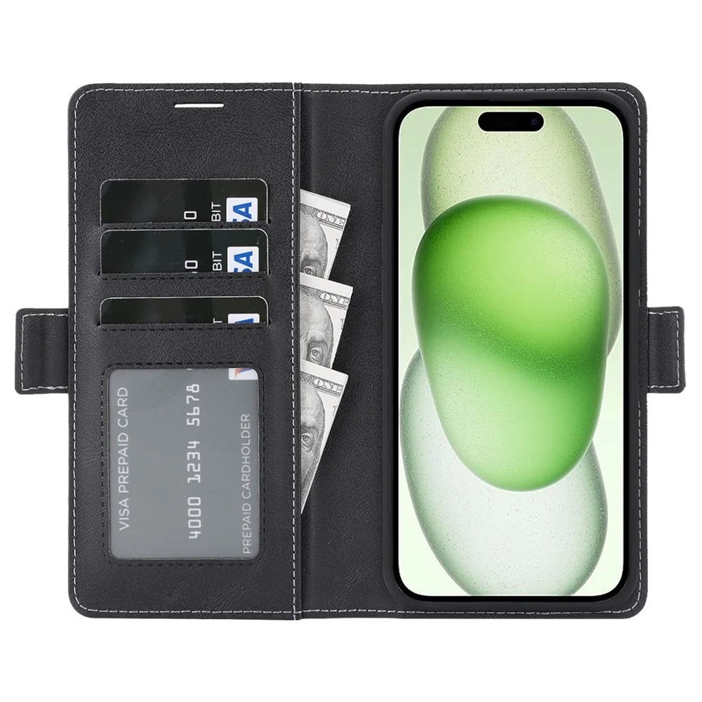 For iPhone 14 Magnetic Case Detachable 2 in 1 Leather Wallet Phone Cover - Black - 2