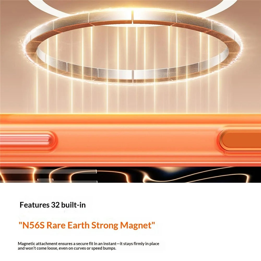 For iPhone 17 Pro Max Magnetic Case Clear Shockproof Anti-Scratch PC TPU Phone Cover - Orange - 2
