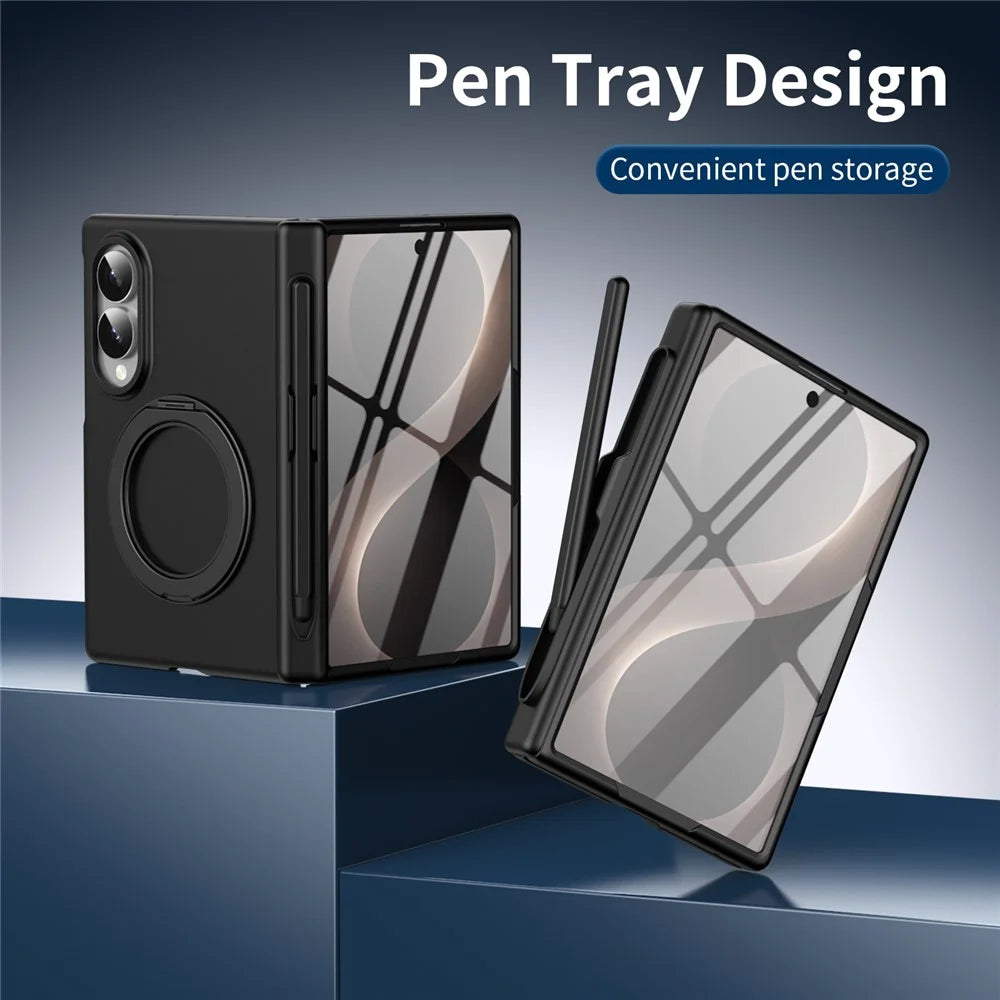 For Samsung Galaxy Z Fold8 Rotary Kickstand PC Phone Cover with Tempered Glass Film / Stylus - Black - 7