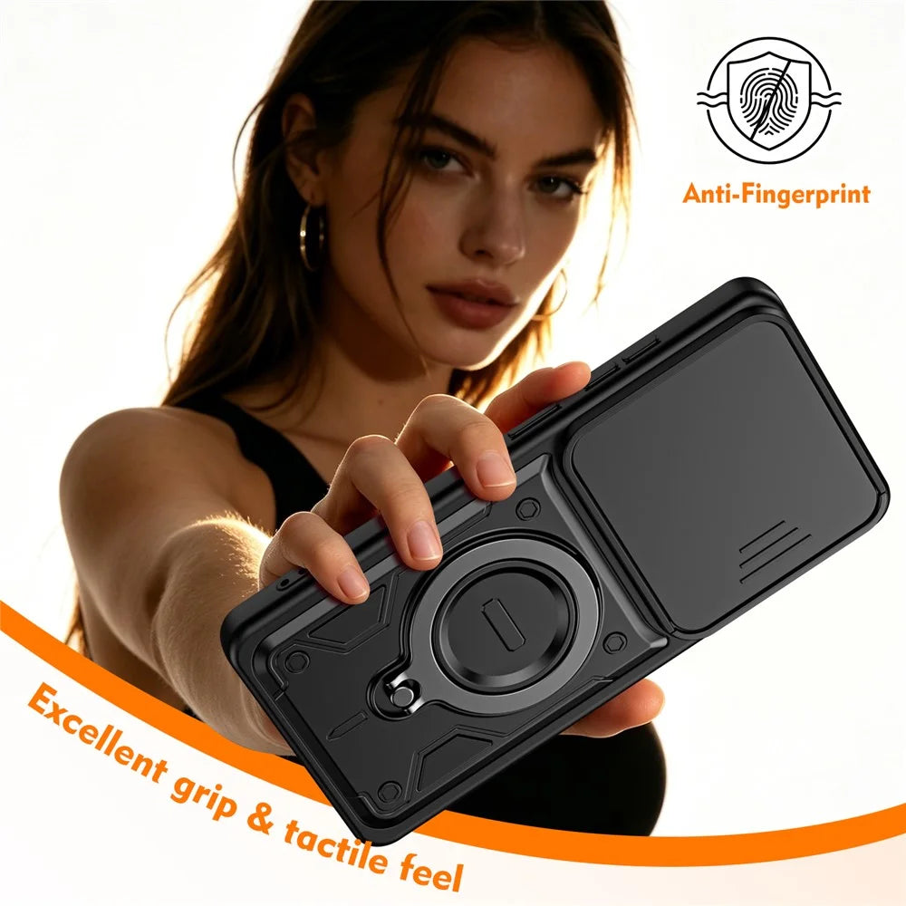 For Samsung Galaxy S26 Ultra Case with Slide Lens Cover Rotatable Kickstand Shockproof TPU + PC Phone Shell - Black - 5