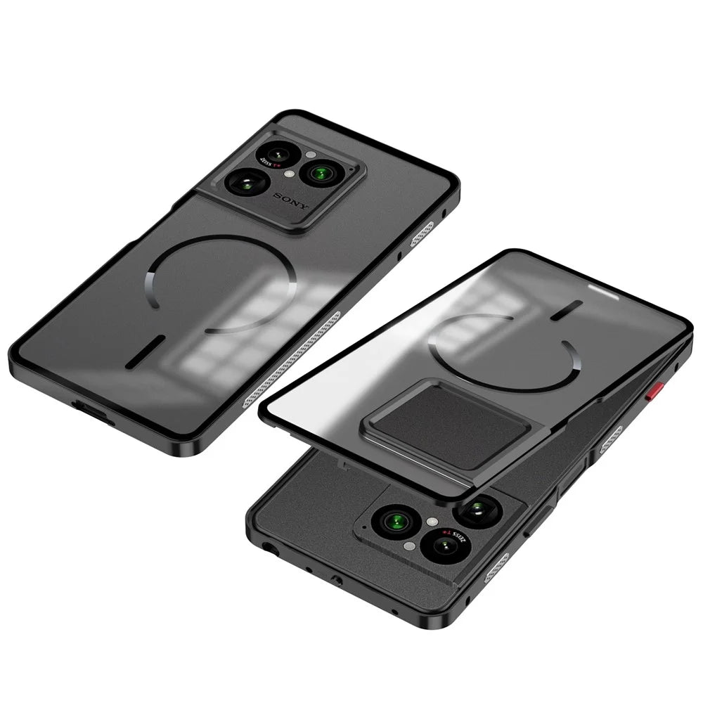 For Sony Xperia 1 VIII Magnetic Case Aluminium Alloy PC Matte Phone Cover Pop-Up Snap Lock - Black - 1