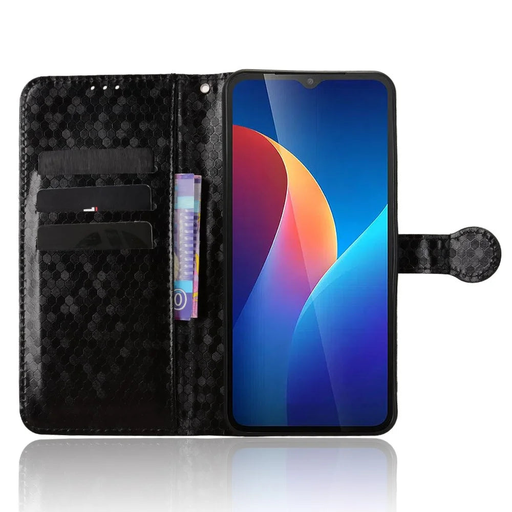 For TCL K70 5G Wallet Case Dot Pattern Imprint PU Leather Phone Cover with Wrist Strap - Black - 2